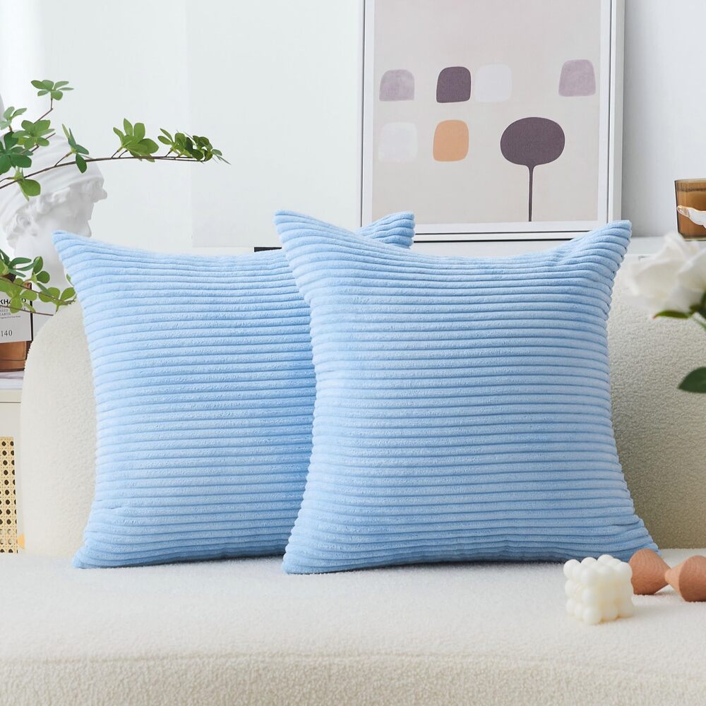 6503 Blue Throw Pillow Covers Striped Velvet Couch Pillow Cushion Covers
